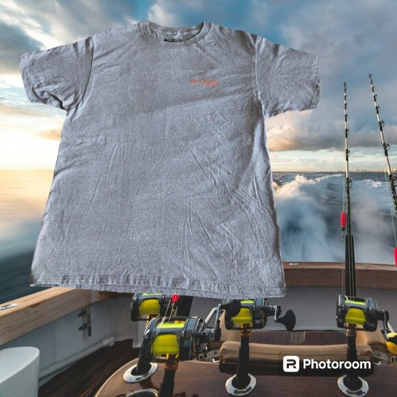Men's Columbia PFG Performance Fishing Gear T Shirt Size L Gray Sunrise Boat - Picture 5 of 5